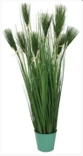 Planta Artificial Arvore Folhagem Grass Papiro C/Print C/Pote X9 Verde 1,23m
