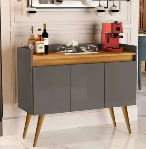 Buffet Gold com 3 portas Cinza/Mel
