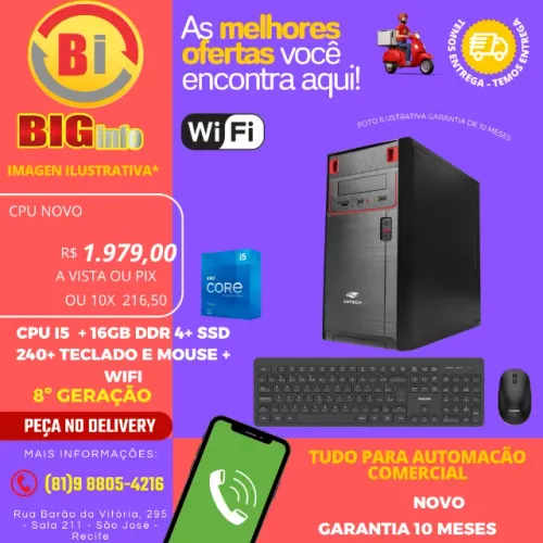 Computador CPU, Intel Core i5 9400f, 16GB RAM DDR4 SSD 240 - Com NOTA em Ate 10x Fixas