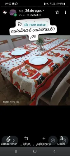 Toalha natalina 6 cadeiras 2m por 1m50cm