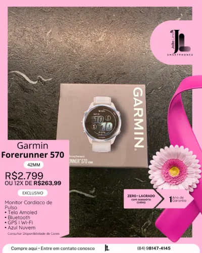 GARMIN FORERUNNER 570, 42MM, AZUL NUVEM, LACRADO, EXCLUSIVO!