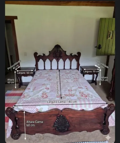 Cama + Duas Mesinhas Cabeceira, Clássicas, Jacarandá 