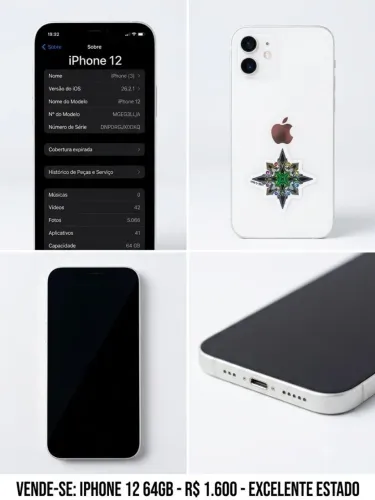 iPhone 12 64GB Branco - Excelente Estado / Desbloqueado