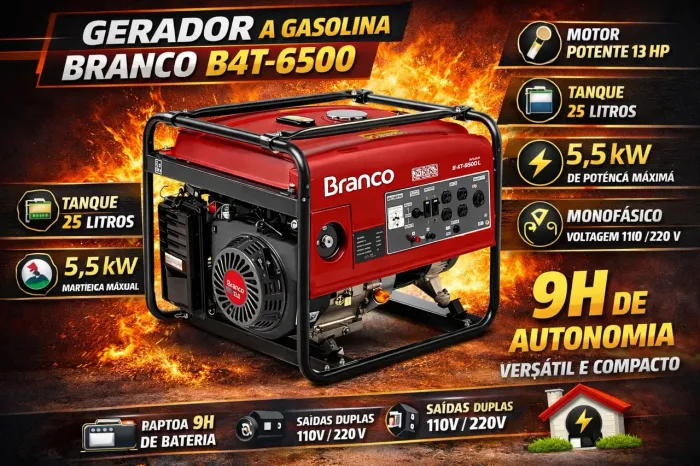 Gerador a Gasolina Branco 6500 E