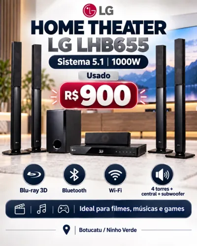 Home Theater LG LHB655 5.1 1000W Blu-ray 3D Bluetooth Wi-Fi