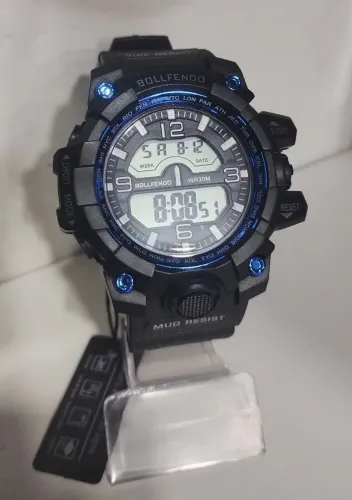 Relógio novo preto com detalhes em azul 