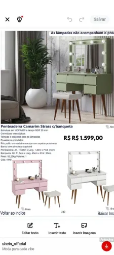 Penteadeira camarim c/strass com Banqueta