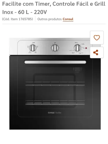 Vendo forno elétrico de embutir da consul 