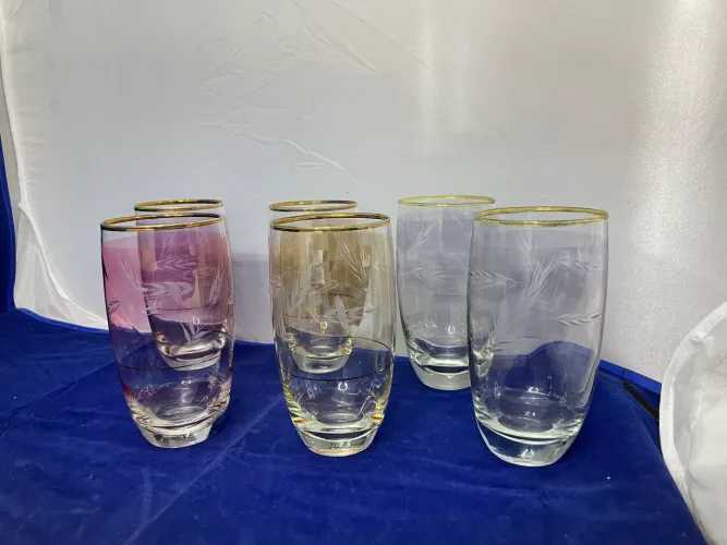 Louça: Conjunto 6 Copos Long Drink de Cristal com Lapidação de Ramos de Trigo