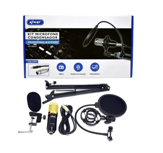 Kit Microfone Condensador Com Braço Articulado Knup
