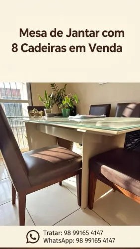 Mesa Elegante de Jantar com Tampo de Vidro + 8 Cadeiras Estofadas!