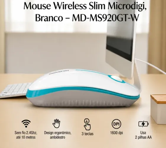 Mouse Wireless Microdigi MD-MS920GT-W (produto novo)