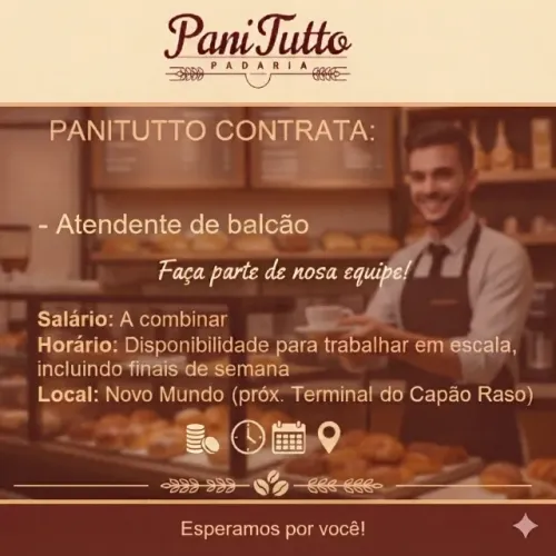 Panitutto contrata Atendente de Balcão com experiência