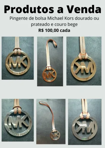Pingente de bolsa Michael Kors dourado ou prateado e couro bege