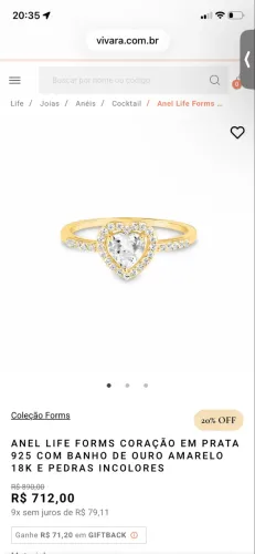 Anel inspiração Swarovski Vivara life pandora dourado coração branco