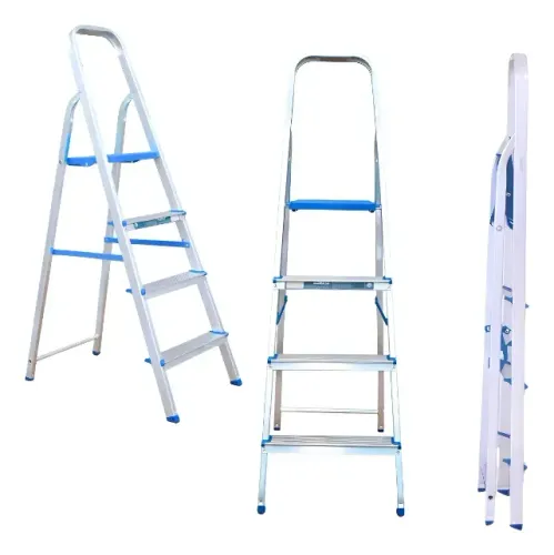 Escada Alumasa 4 Degraus Dobrável 85.3cm Alumínio Prata Azul Doméstica