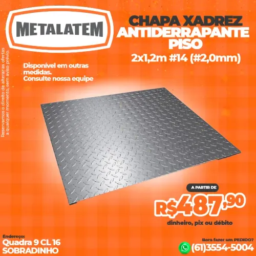 Chapa Xadrez Antiderrapante Piso 2x1,20m #14 (#2,0mm)