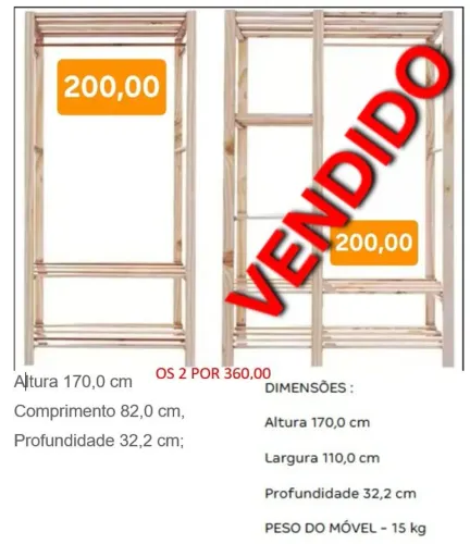 Expositores Closet Duplo Aberto Versátil Madeira Pinus Rustico