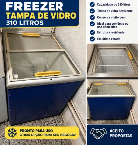 Freezer horizontal 310 tampa de vidro
