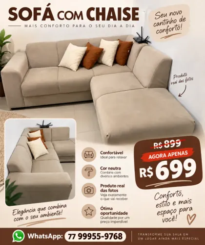 Sofá com Chaise ? Confortável, Bonito e Bem Conservado