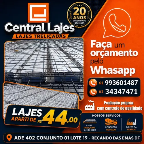 LAJE TRELIÇADA - H8, H10, H12 - EM ATE 10X NO CARTÃO