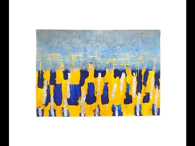 Pintura "Dourado Azul", pintura acrílica feita à mão, 42cmX60cm