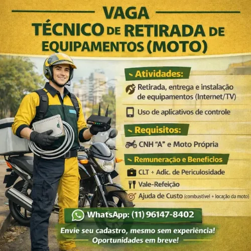Técnico de Moto em Várzea Paulista para retirada de equipamentos
