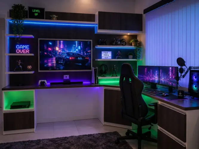 Móvel planejado home office, quarto gamer