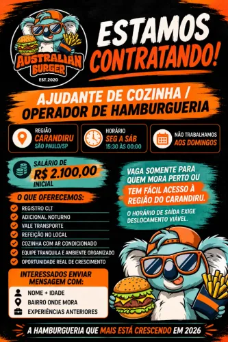 auxiliar de cozinha hamburgueria (Domingos livres)