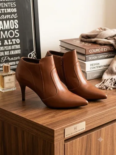 Bota feminina em couro legítimo 