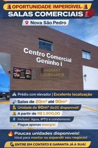 SALAS COMERCIAIS PARA LOCAÇÃO EM NOVA SÃO PEDRO ? SÃO PEDRO DA ALDEIA