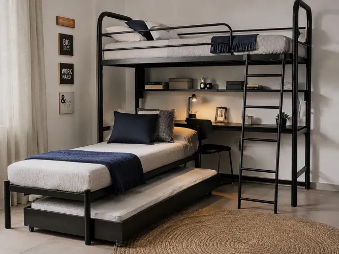Cama triliche tokstock estrutura metálica preta