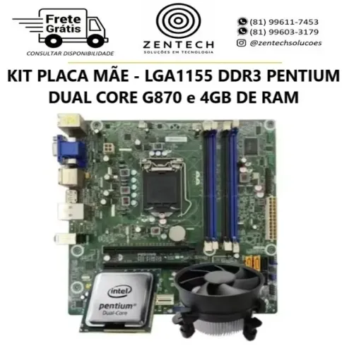 KIT PLACA MÃE - LGA1155 DDR3 PENTIUM DUAL CORE G870 e 4GB DE RAM