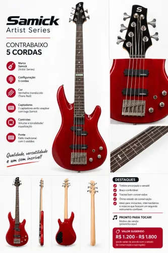 Contrabaixo 5 Cordas Samick Artist Series
