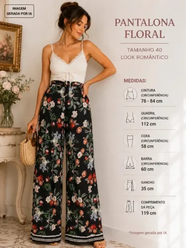 Calça pantalona dark floral Ave Rara - para pessoas altas - Ref. 3782
