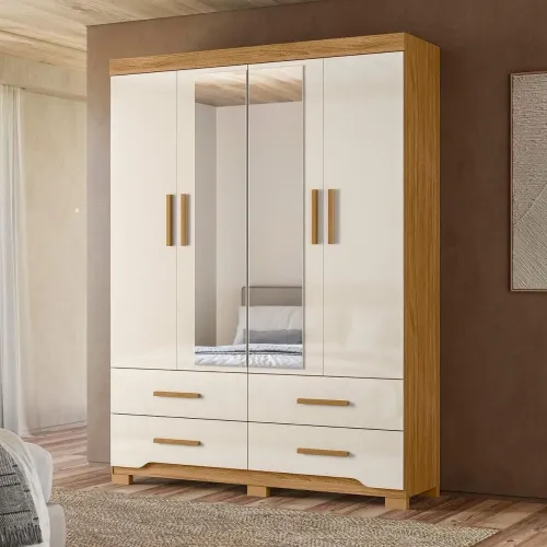 Guarda roupa casal 4 portas 2 espelhos 4 gavetas 