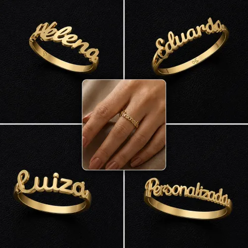 Anel feminino personalizado em ouro 12k legítimo