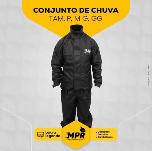 Capa de Chuva Motociclista Cor Preta Marca MPR Tamanho GG