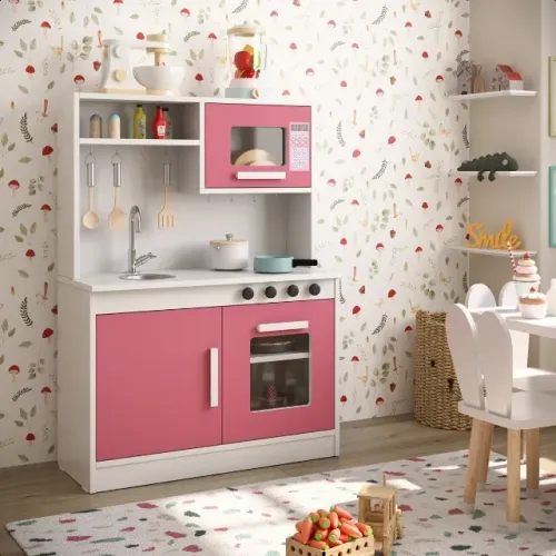Kit Cozinha Infantil Fogão Rosa e Cinza NOVO