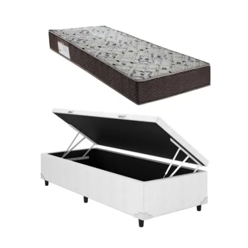 Base Box Baú Solteiro Branco com Colchão Solteiro D45 Ortobom - Entrega Rápida!