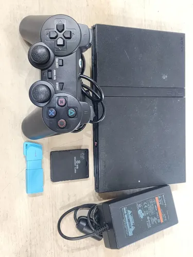 Playstation 2 slim com 1 controle 1 Memory card e pendrive
