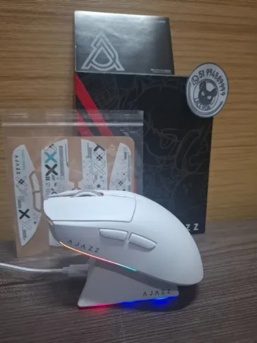 Mouse Sem Fio RGB Ajazz AJ139 V2 MC, Tri-Mode, C/ Base de Carregamento RGB, Grip Tapes
