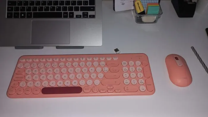 Mouse + teclado s/fio Ergo rosa