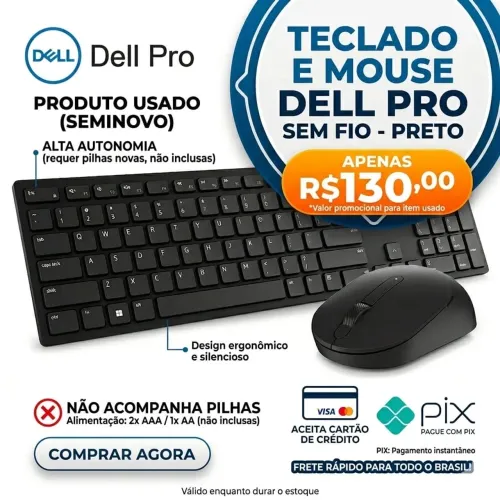 Teclado e mouse Dell Pro sem fio - preto 