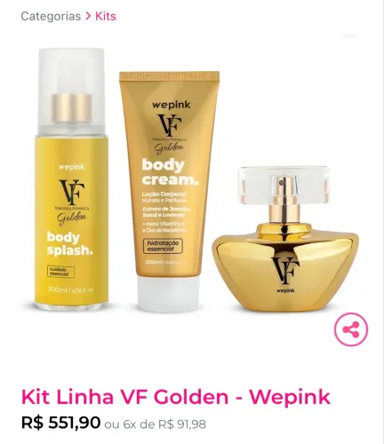 Kit completo wepink, VF golden, novos, não foram usados
