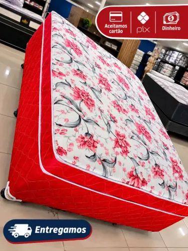 Cama box casal espuma,,Vermelha,,