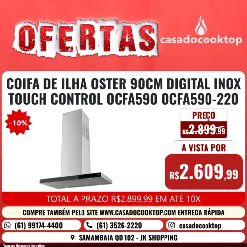 COIFA DE ILHA OSTER 90CM DIGITAL INOX TOUCH CONTROL OCFA590 OCFA590-220 
