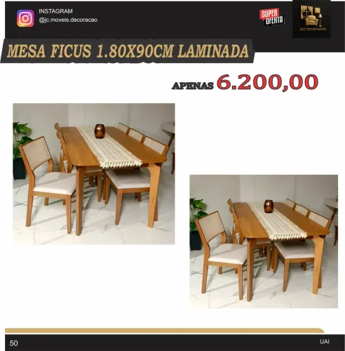 MESA FÍCUS 6 CADEIRAS TAMPO LAMINADO 