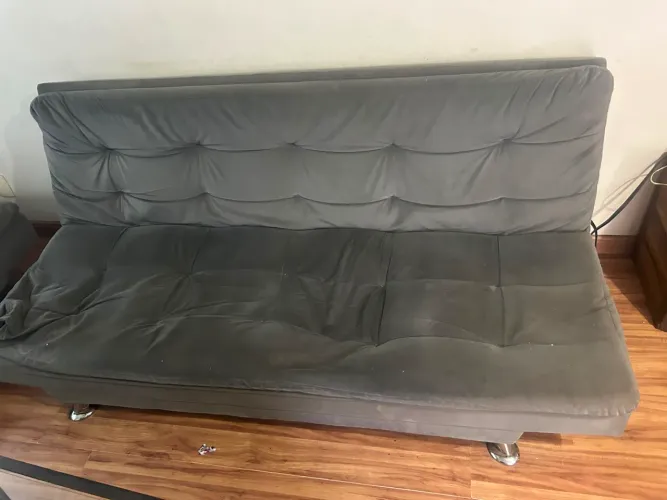 2 sofás-cama Cinza com boa estrutura