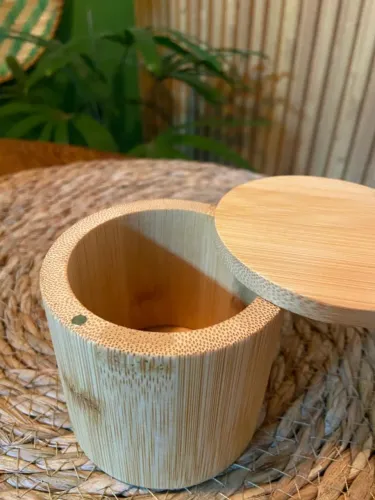 1 Unid. Pote sofisticado em Bambu, Tampa Giratoria Magnética | Café, Temperos, Cosmeticos